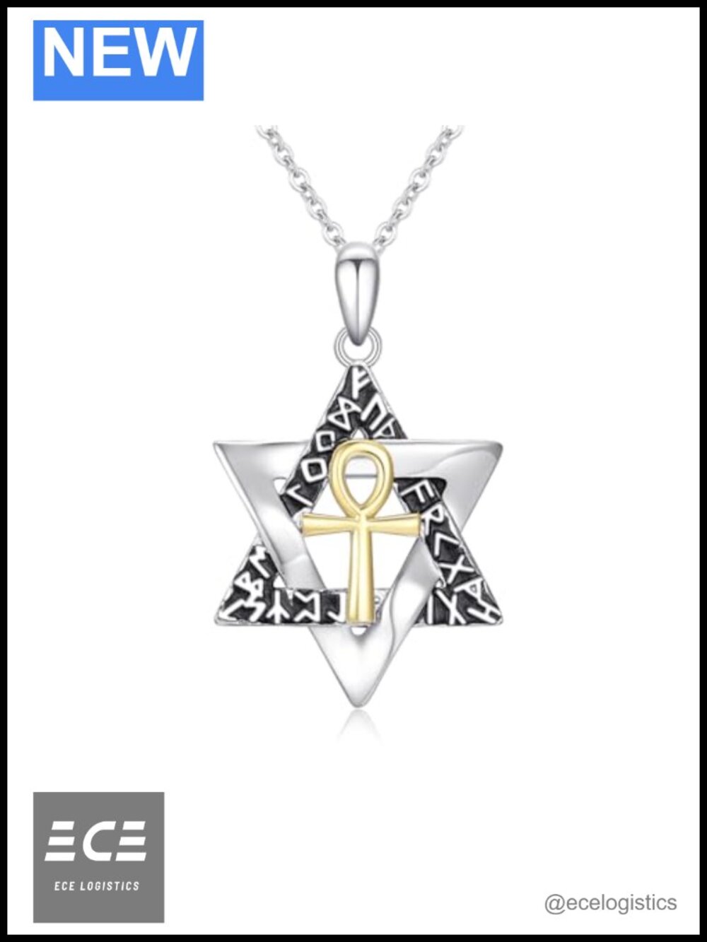 Sterling Silver Star of David Ankh Pendant Necklace Cable Chain 18+2